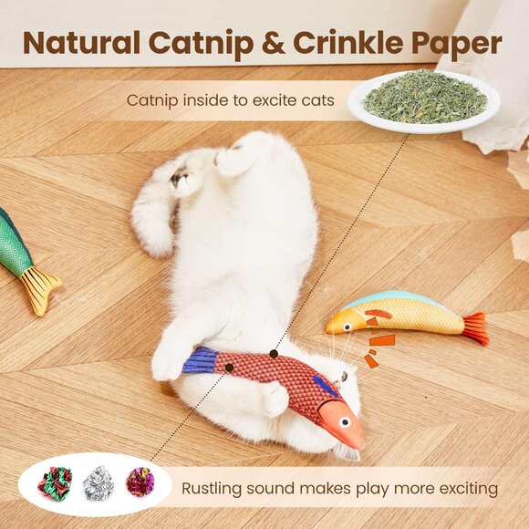Cat Toys Saury Fish, 3 Pack, Catnip Crinkle Sound, Soft and Durable, Interactive - Picture 4 of 6